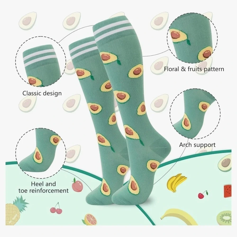 Colorful Compression Socks, 20-30mmHg compression (1 pair), Fresh Fruit Designs